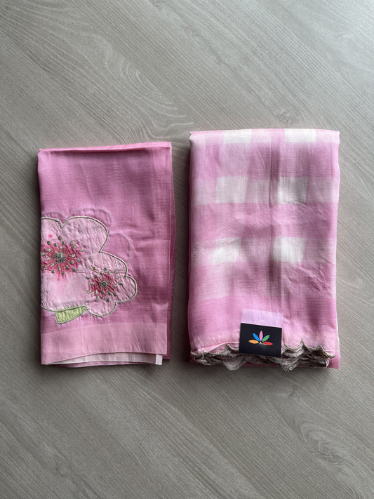 Digital Print Checks Mangalagiri Silk Cotton with Cut work Blouse -23480