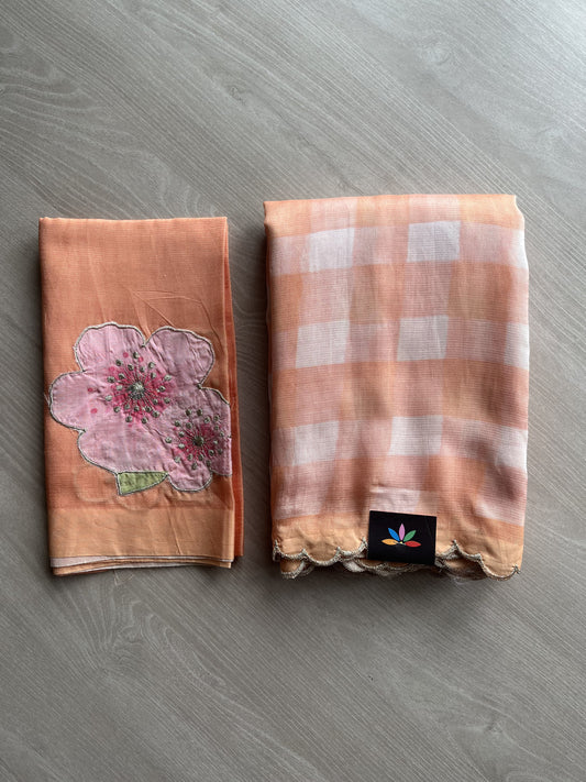 Digital Print Checks Mangalagiri Silk Cotton with Cut work Blouse -23481