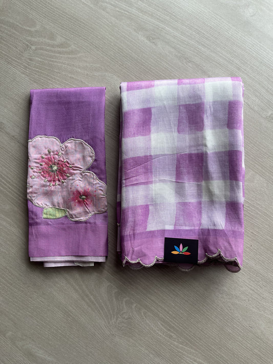 Digital Print Checks Mangalagiri Silk Cotton with Cut work Blouse -23482