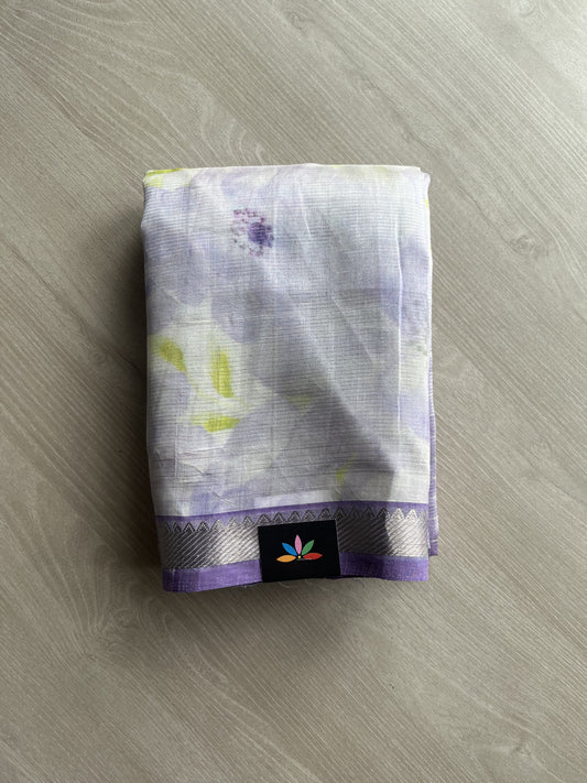 Zari Checks Mangalagiri Silk Cotton Saree with Digital Printed Border and Blouse-23484