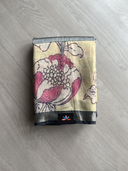 Zari Checks Mangalagiri Silk Cotton Saree with Digital Printed Border and Blouse-23485