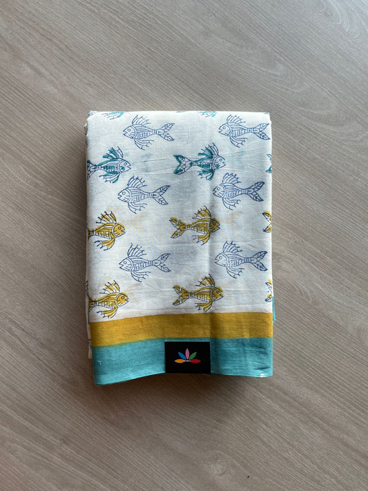 Handblock Printed Mul Cotton Saree- 23575-23576