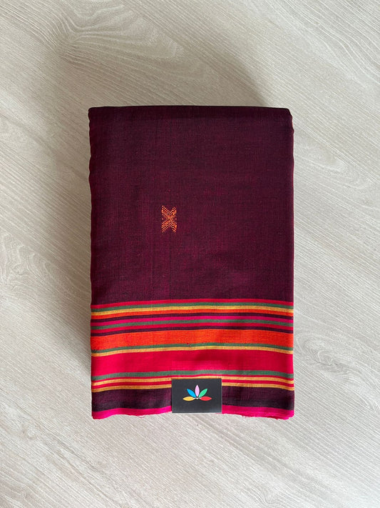 Plum Violet Handloom Bujodi Design Soft Cotton Saree -23664