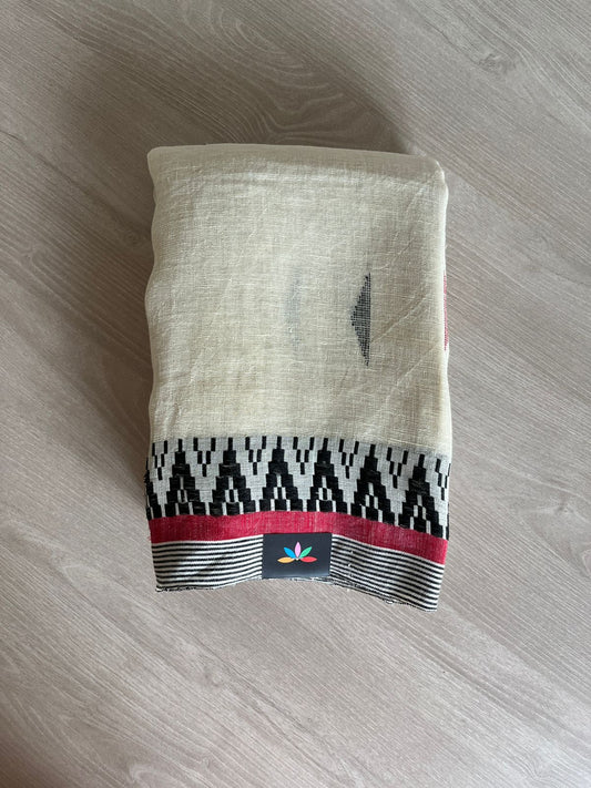 Handloom Temple Border Linen Jamdani Saree -23670-23671