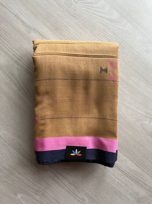 Deep Mustard Brown Handloom Cotton Jamdani Saree-23716