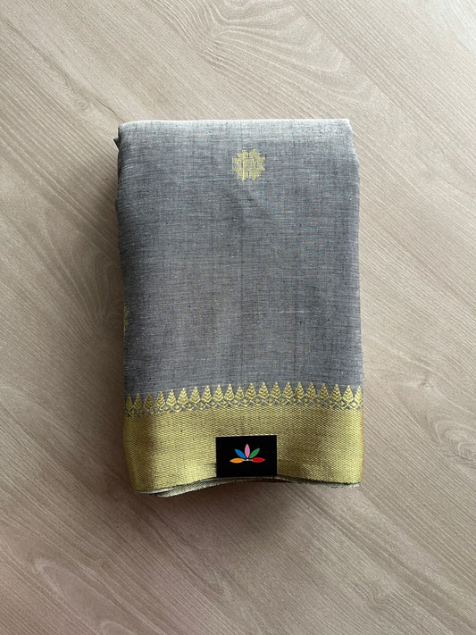 Ash Grey Handloom Soft Cotton Saree -23717