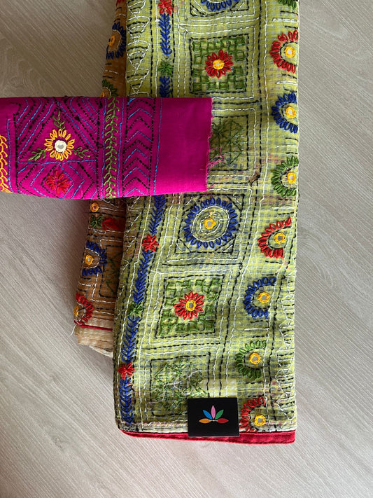 Hand Embroidered Cotton Saree -23745