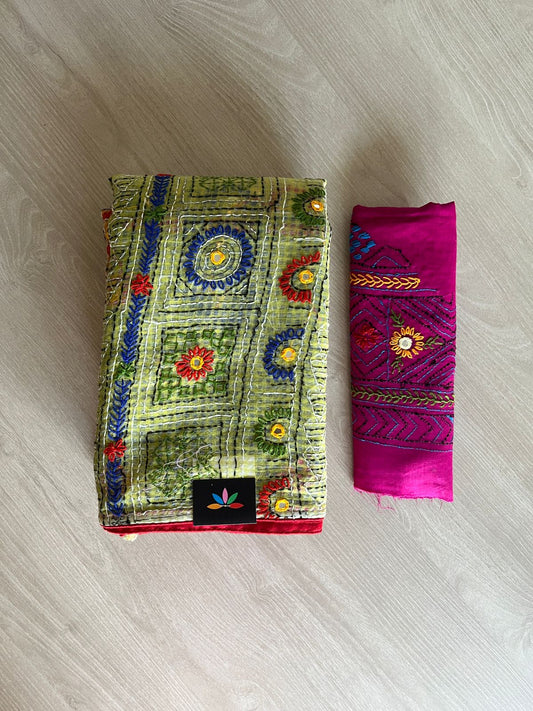 Hand Embroidered Cotton Saree -23745