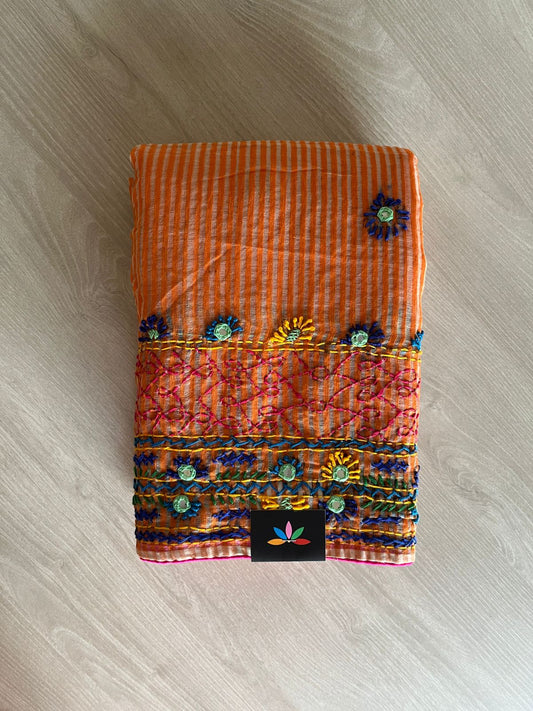 Hand Embroidered Kota Checks Saree -23748