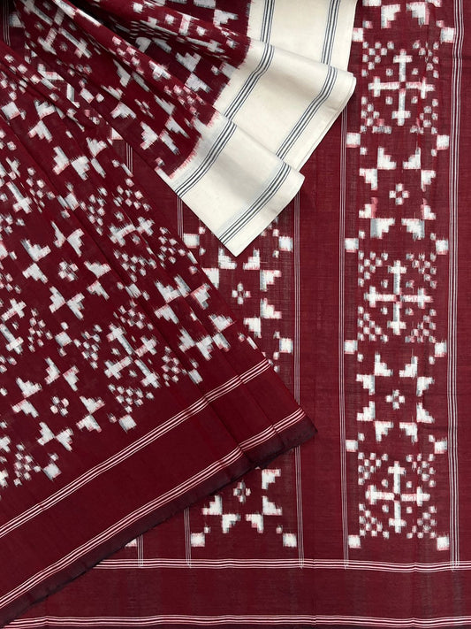 Handwoven Telia Rumal ikkat Cotton Saree -23791