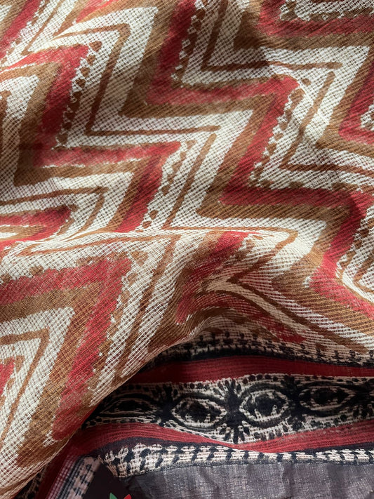 Handblock Printed Kota Doria Saree - 23979 - 23980