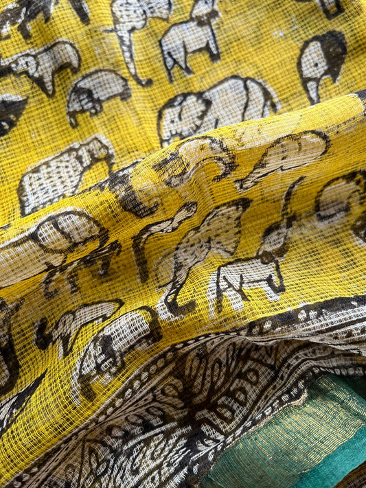 Handblock Printed Kota Doria Saree - 23981 - 23982