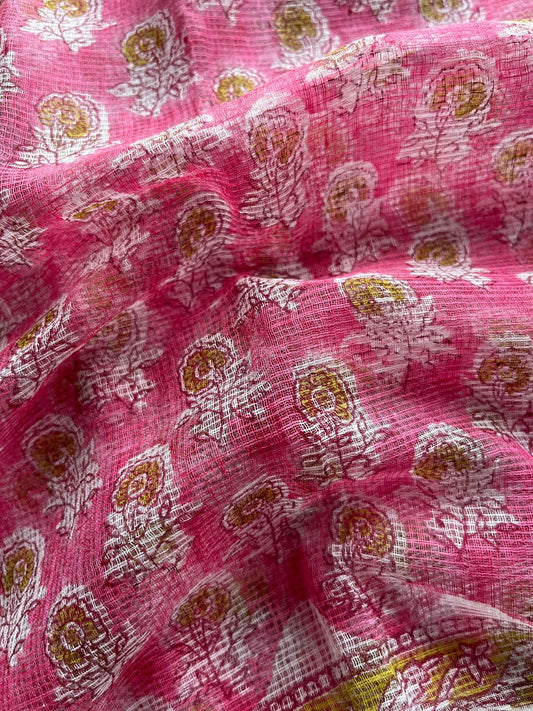 Handblock Printed Kota Doria Saree - 23983 - 23984