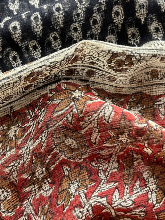 Handblock Printed Kota Doria Saree - 23985 - 23986
