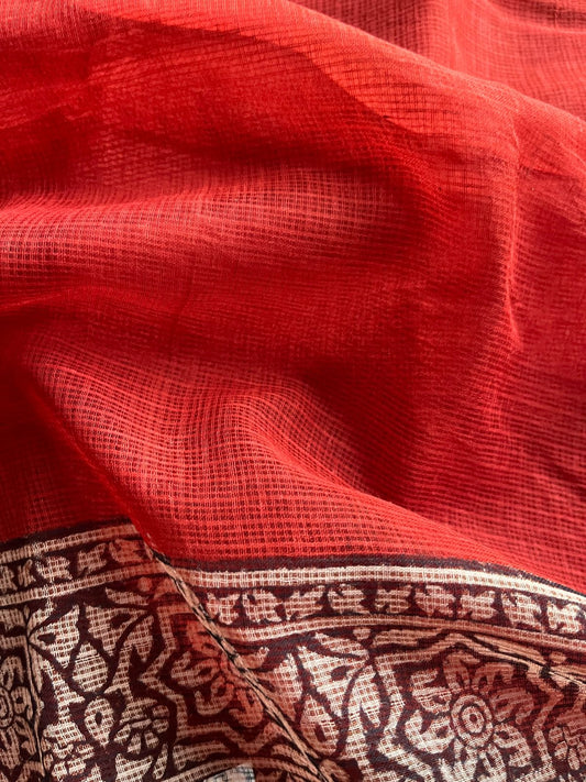 Handblock Printed Kota Doria Saree - 23987 - 23988