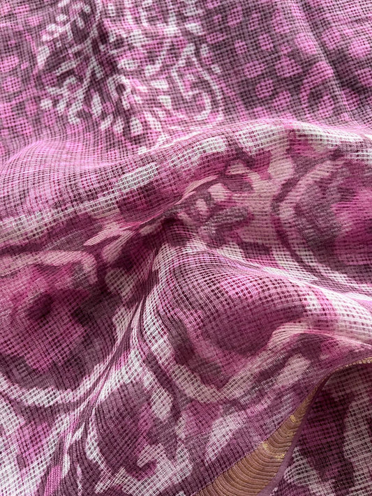 Handblock Printed Kota Doria Saree - 23989 - 23990