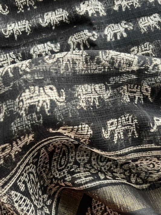 Handblock Printed Kota Doria Saree - 23991 - 23992