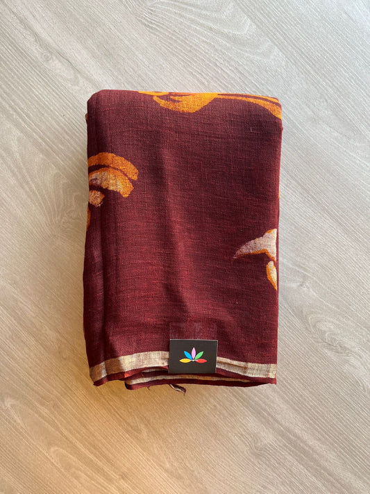 Designer Handblock Printed Fine Linen Saree-24104