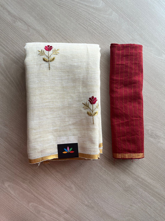 Exclusive Embroidered Linen Saree - 24137- 24139