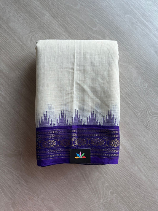 Kuppadam Border Handspun and Handwoven Kora Cotton Saree -24157