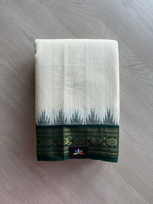 Kuppadam Border Handspun and Handwoven Kora Cotton Saree -24158