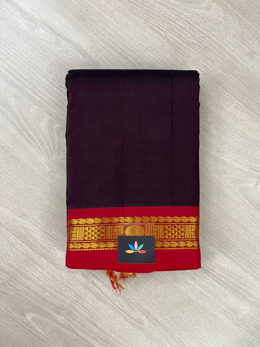 Deep Wine Silk Cotton Saree with Red Border-24166