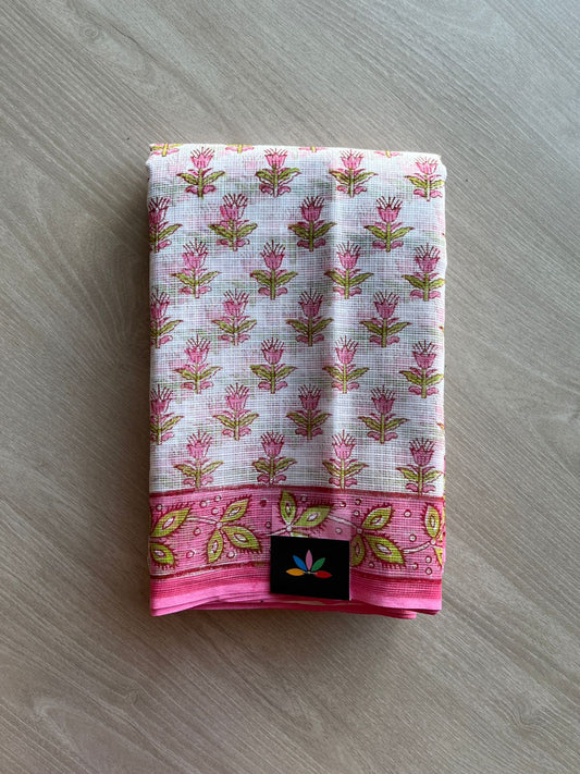 Hand Block Printed Kota Doria Saree -24190