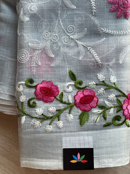 Machine Embroidered Blended Kota Saree-24302