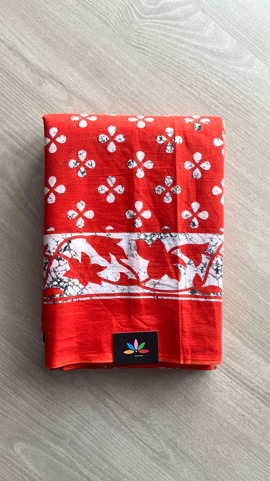 Orange Screen Printed Mul Cotton Saree -24450