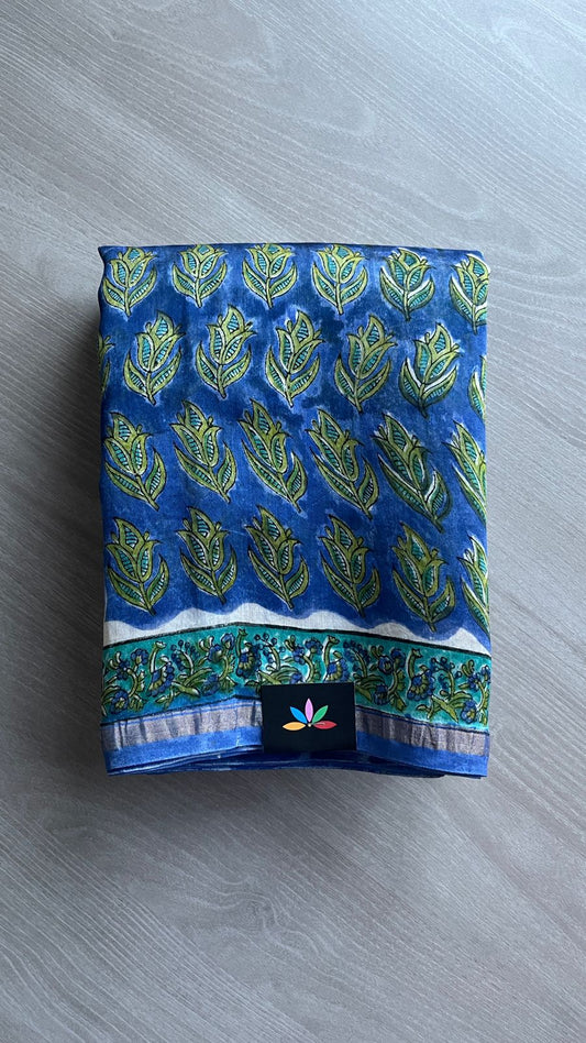 Handblock Printed Chanderi Cotton Silk Saree -24493-24494