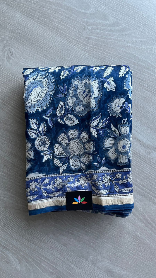 Handblock Printed Chanderi Cotton Silk Saree -24497-24498