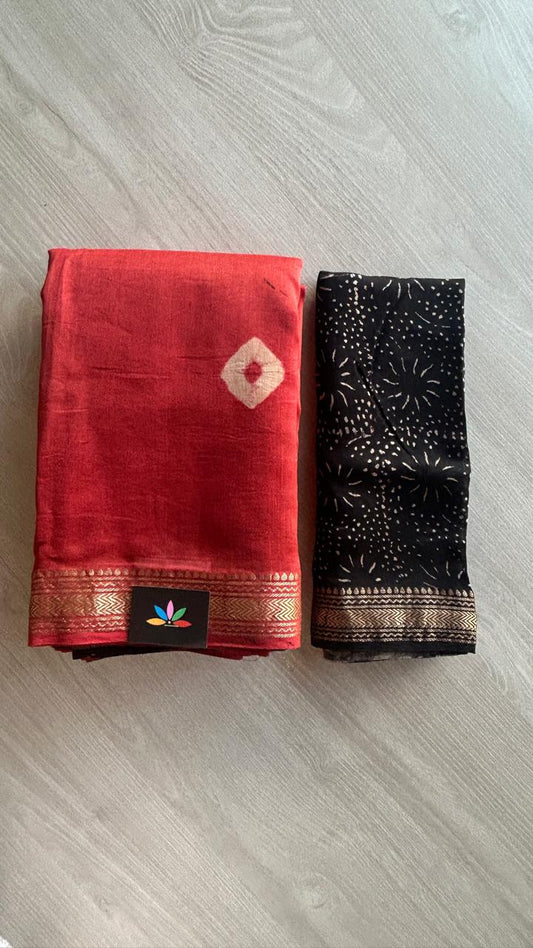 Chanderi Silk Cotton Saree with Ajrakh Pallu -24522-24523