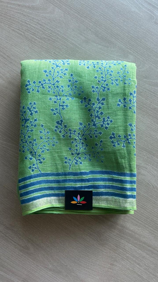 Designer Handblock Printed Fine Linen Saree-24535