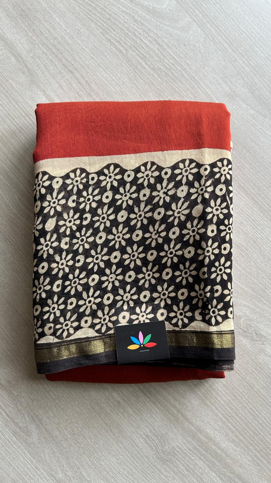 Handblock Printed Chanderi Cotton Silk Saree -24582