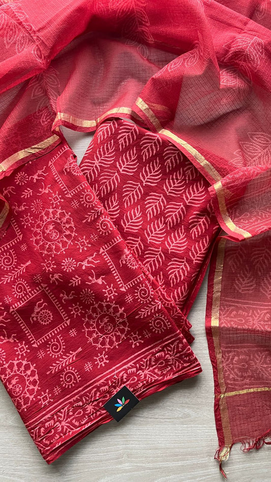 Hand Block Printed Cotton Suit with Kota Duppata -24642