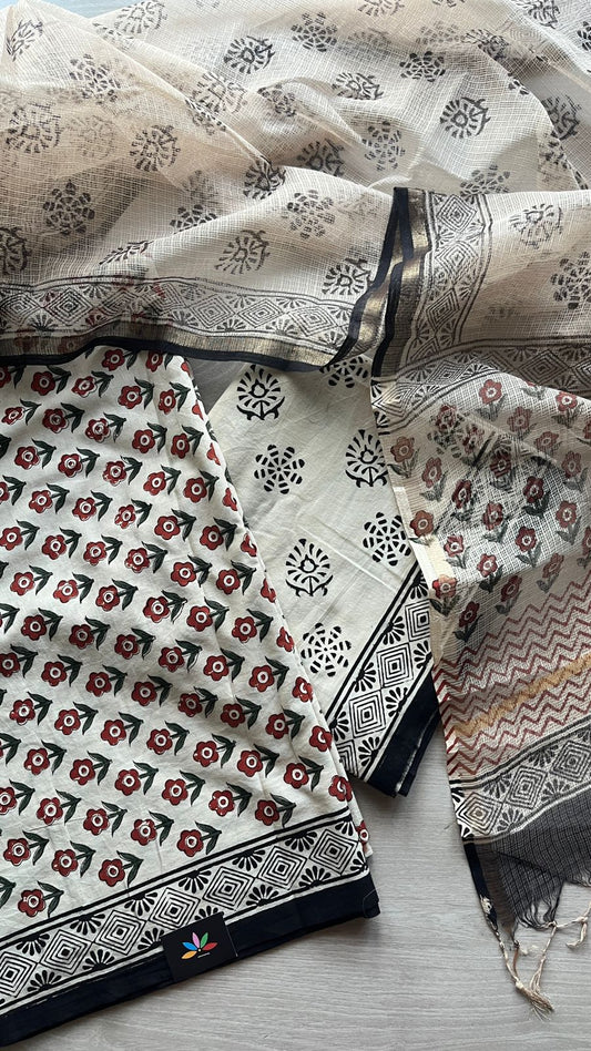 Hand Block Printed Cotton Suit with Kota Duppata -24634
