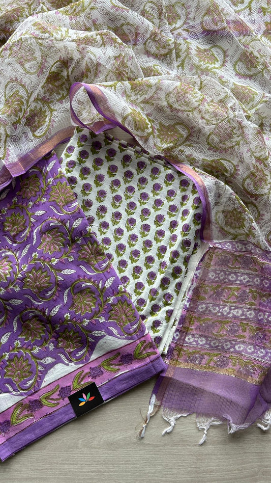Hand Block Printed Cotton Suit with Kota Duppata -24638