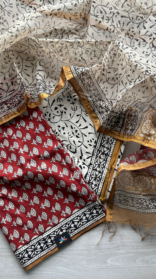 Hand Block Printed Cotton Suit with Kota Duppata -24639