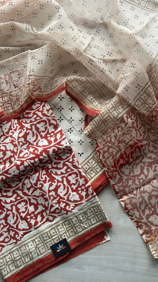 Hand Block Printed Cotton Suit with Kota Duppata -24643