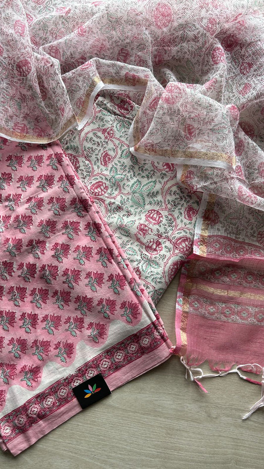 Hand Block Printed Cotton Suit with Kota Duppata -24641