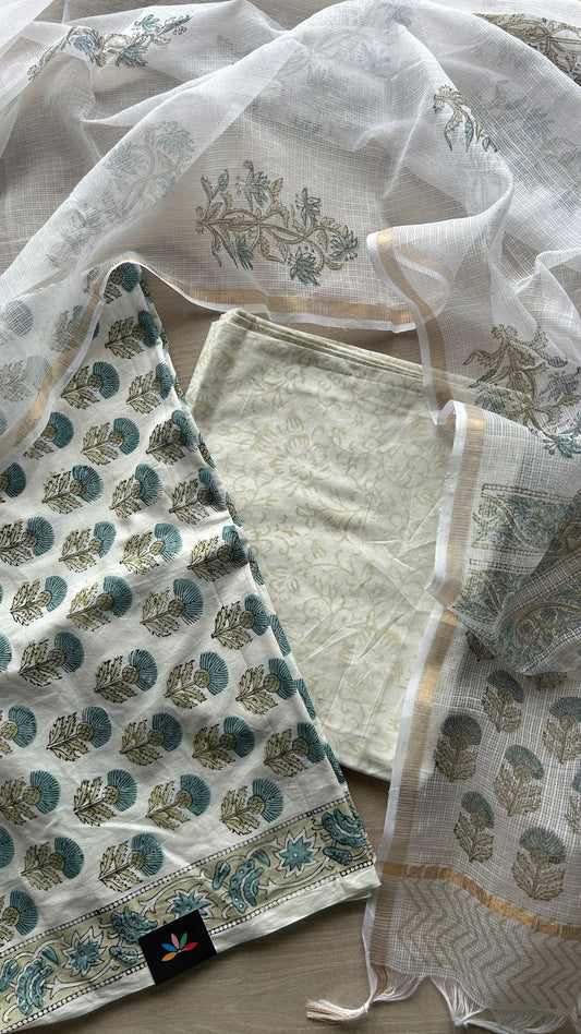 Hand Block Printed Cotton Suit with Kota Duppata -24646