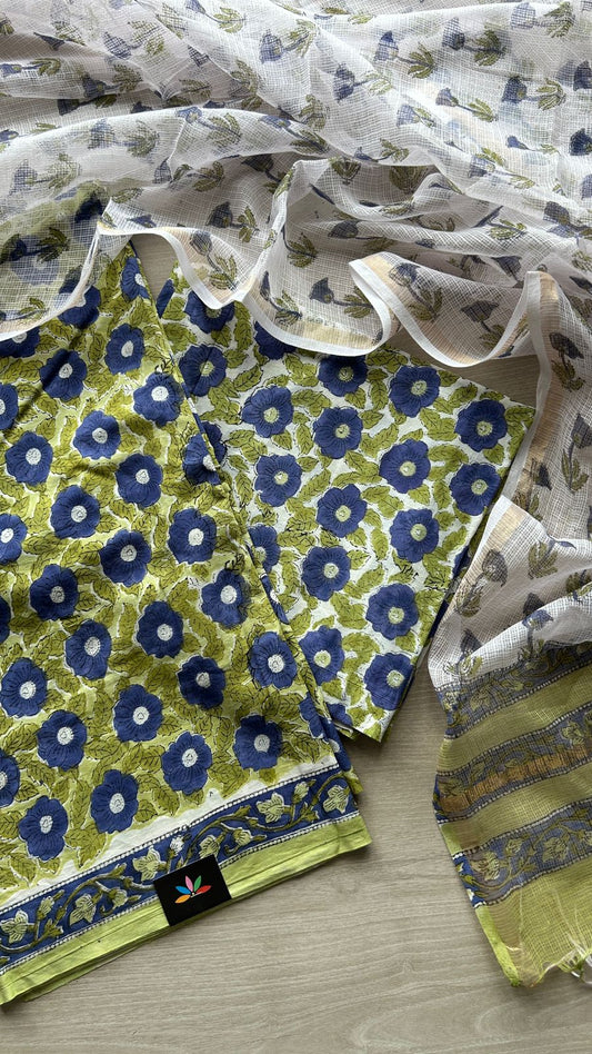 Hand Block Printed Cotton Suit with Kota Duppata -24648
