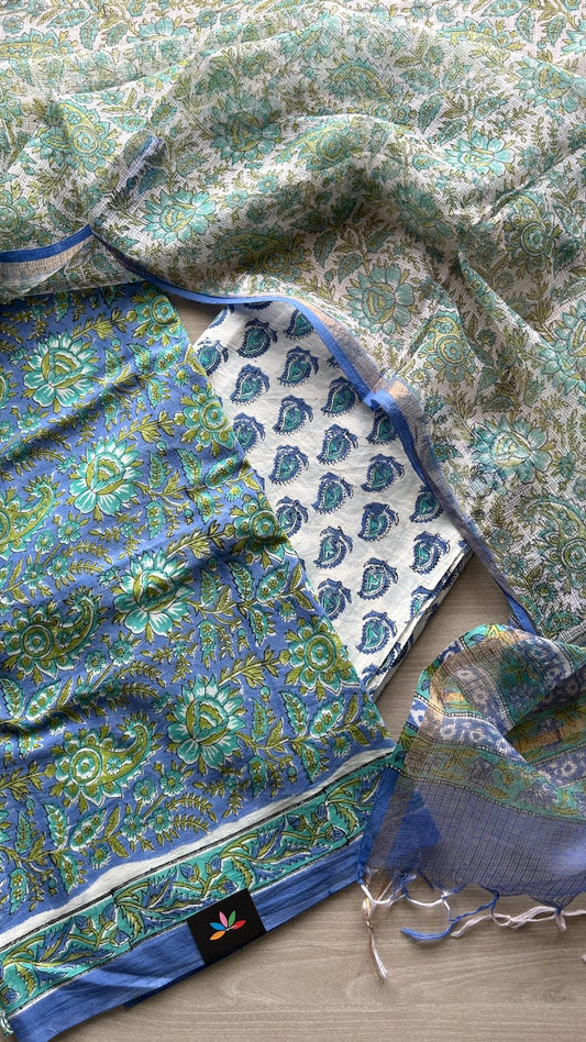 Hand Block Printed Cotton Suit with Kota Duppata -24651
