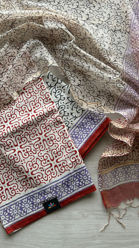 Hand Block Printed Cotton Suit with Kota Duppata -24652
