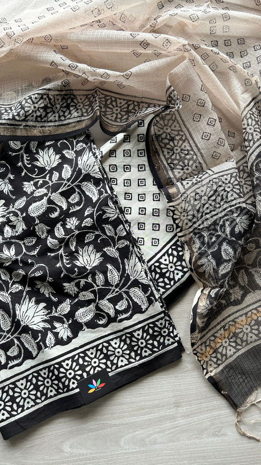 Hand Block Printed Cotton Suit with Kota Duppata -24654