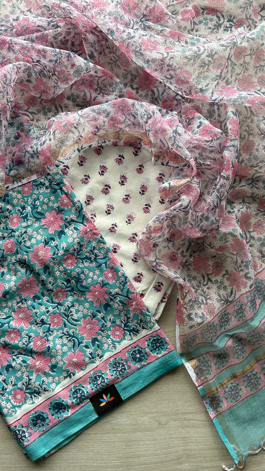 Hand Block Printed Cotton Suit with Kota Duppata -24655