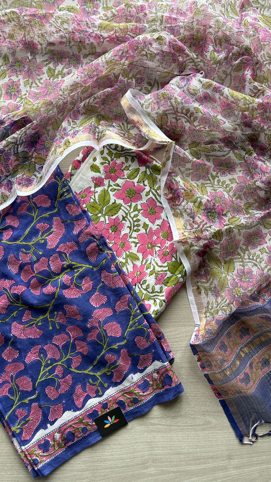 Hand Block Printed Cotton Suit with Kota Duppata -24657-24658