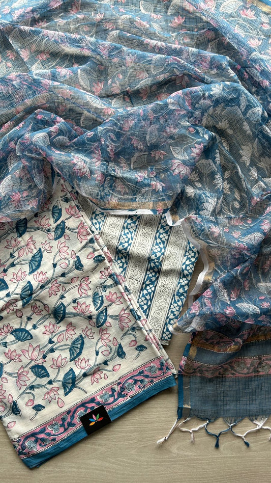 Hand Block Printed Cotton Suit with Kota Duppata -24659-24660