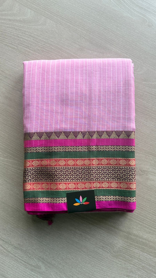 Stripped Long Border Narayanpet Mercerized Cotton Saree -24758-24759