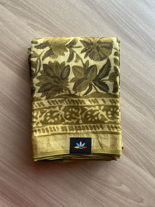 Natural Dyed Handblock Printed Maheshwari Silk Cotton Saree -3707